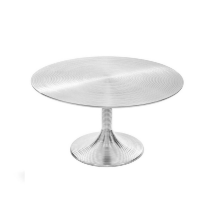 COFFEE TABLE KAMPAI SILVER with concentric grooved top and flared trumpet pedestal base