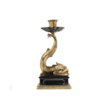 CANDLEHOLDER TRITON ATLANTA with scaled S-curve body and acanthus leaf candle cup on a black lacquer square pedestal base